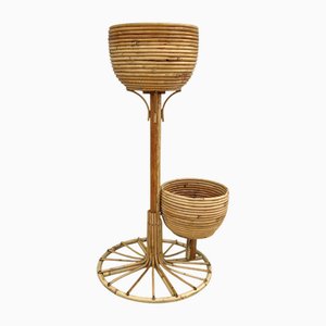 Rattan Bamboo Plant Holder on Stand, 1970s