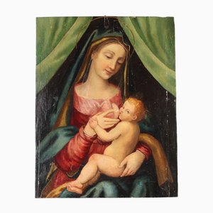 Madonna mit Kind, Öl auf Holz
