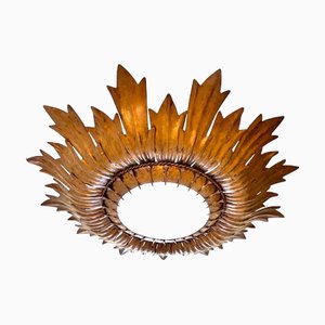 Large Spanish Sunburst Fixture in Copper Finish Metal, 1950s