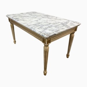 Table Basse Néoclassique Parcel et Bois Doré avec Plateau en Marbre