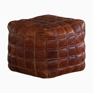 Pouf Cube della metà del XX secolo in pelle marrone, anni '60