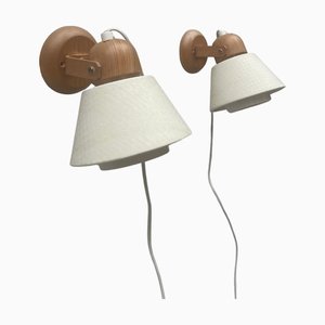 Swedish Pine Wall Lamps by Solbacken Svarveri, 1970s, Set of 2