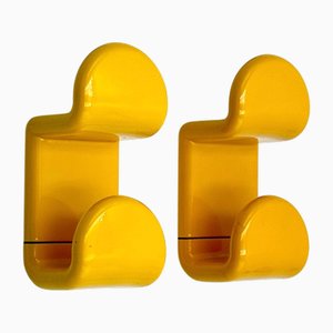 Coat Hooks in Yellow Plastic by Ambrogio Rossari for Gedy, 1970s, Set of 2