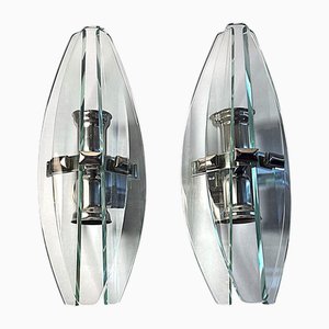 Italian Wall Sconces in Metal and Tempered Crystal, 1970, Set of 2