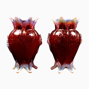 Opalescent Murano Vases in Red Blown Glass, 1950s, Set of 2