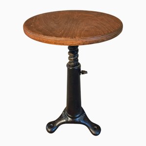 Vintage Industrial Adjustable Swivel Stool with Cast Iron Base and Beech Plywood Seat from Singer, 1950s