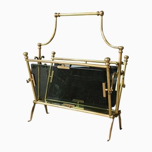 Magazine Rack in Brass and Smoked Glass, 1960