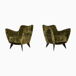 Butacas Perla de terciopelo verde de Giulia Veronesi para ISA Bergamo, años 50. Juego de 2