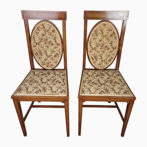 Chaises de Chambre édouardiennes à Dossier Ovale avec Tapisserie Florale, 1900s, Set de 2