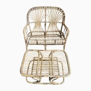Causeuse et Table en Rotin, 1950s, Set de 2