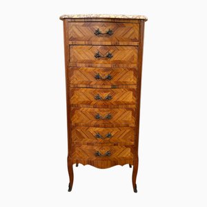 Commode à Tiroirs en Marqueterie avec Plateau en Marbre, France, 1940s