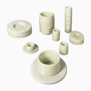 Stoviglie moderne in plastica bianca di Angelo Mangiarotti, Italia, anni '70, set di 30