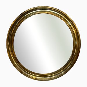 Specchio da parete Mid-Century moderno rotondo in ottone, Italia, anni '50