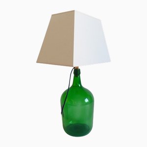 Lampe de Bureau Dame-jeanne Mid-Century en Verre Vert avec Raccords en Laiton