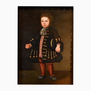 Artiste de l'Ecole Lombarde, Portrait d'un Garçon, 17ème Siècle, Peinture à l'Huile sur Toile