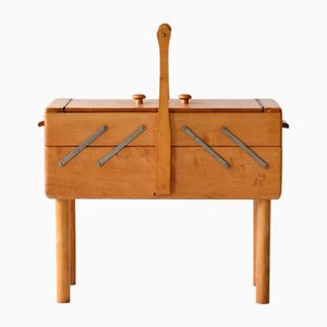 Vintage Scandinavian Birch Sewing Basket, 1950s