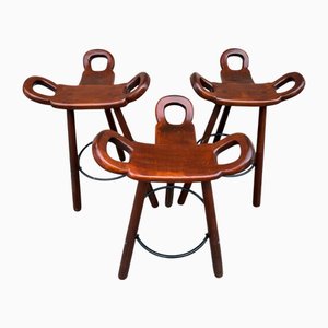 Tabourets de Bar Brutalistes Marbella attribués à Sergio Rodrigues, Espagne, 1960s, Set de 3