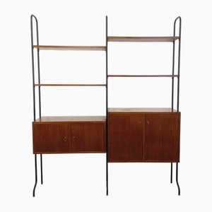 Vintage Italian Double Modular Bookcase in Wood and Metal, 1960s