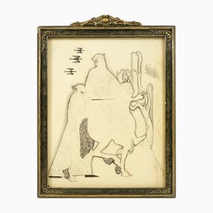 Artista francés, Figuras Art Nouveau, Dibujo a tinta sobre papel, Finales del siglo XIX-Principios del siglo XX, Enmarcado