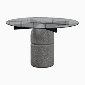 Paracarro Dining Table with Concrete Base and Glass Top by Giovanni Offredi for Saporiti Italia, 1973