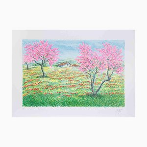 F. Azzinari, Spring Landscape, Lithograph, 1980s