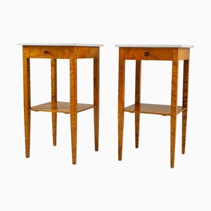 Swedish Birch and Marble Bedside Tables, 1930s, Set of 2