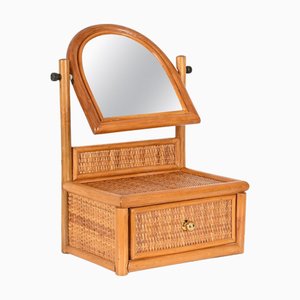 Mid-Century Italian Vanity Table Mirror in Bamboo, Rattan and Brass, 1970s