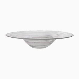 Mid-Century Schale aus klarem & weißem Muranoglas, Italien, 1970er