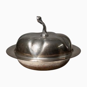 Vintage Silver-Plated Pumpkin Bowl with Lid, 1940s