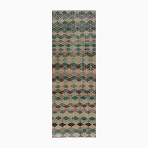 Vintage Runner Rug with Polychromatic Geometric Pattern