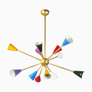 Italian Sputnik Chandelier in Brass, 1950s