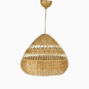 Vintage Hängelampe aus Rattan, Ehemalige Tschechoslowakei, 1960er