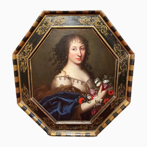 Circle of Pierre Mignard, Female Portrait with Flowers, Oil on Canvas, 17th Century, Framed
