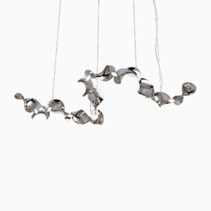 Dune 12 Curve Pendant Light with Silver Polished Shades by Daniel Becker