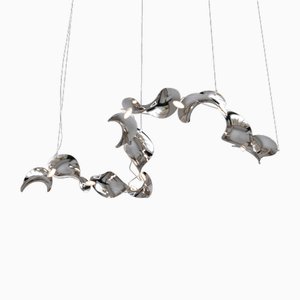 Dune 10 Curve Pendant Light with Silver Polished Shades by Daniel Becker