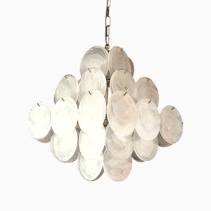 Handgefertigter quadratischer Kronleuchter aus Alabaster und Muranoglas, 1981