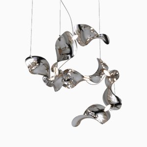Dune 8 Spiral Pendant Light with Silver Polished Shades by Daniel Becker