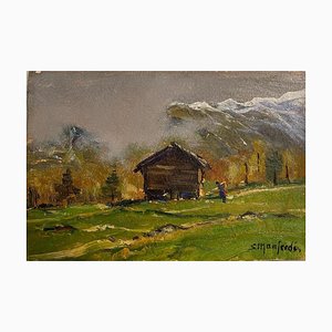 Manfredi, Paesaggio di montagna, 1900, Olio su tavola