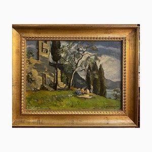 Fossombrone, Paysage avec Personnages, Huile sur Panneau, Encadré