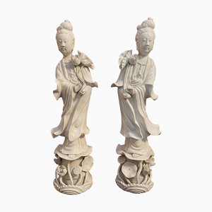 Statue Guanyin in ceramica, inizio XIX secolo, set di 2