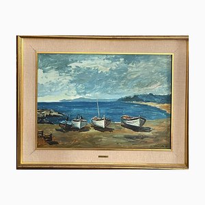 G. Brambilla, Marina, Olio su tela, in cornice