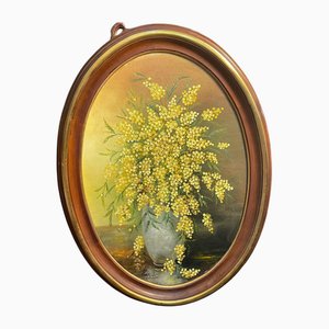 Luraschi, Vase of Mimosa, Oil on Panel, Framed