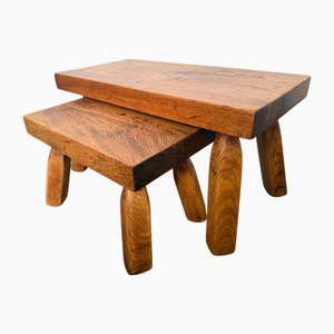 Brutalist Oak Nesting Tables, 1970s, Set of 2
