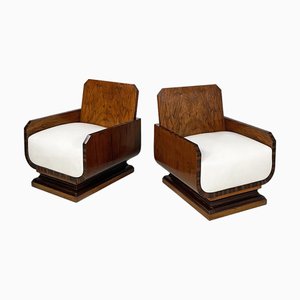 Poltrone Art Déco in legno e similpelle bianca, Italia, anni '30, set di 2