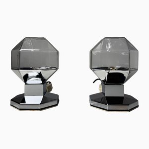 Geometric Glass and Chrome Table Lamps by Motoko Ishii for Staff, Germany, 1970s, Set of 2