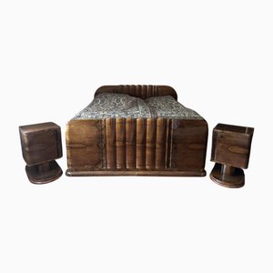 Art Deco Bedroom Set in Walnut Veneer, 1930s, Set of 3