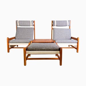 Vintage Chairs with Connecting Table & Ottoman by Niels Eilersen, Set of 4