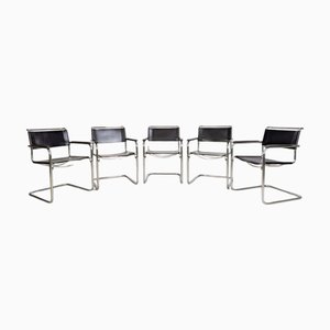 Sillas Cantilever S34 de cuero de Mart Stam para Thonet. Juego de 5