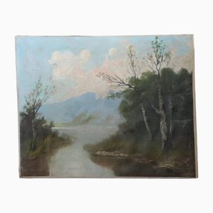 Landscape, Oil Painting on Canvas, 19th Century, Framed