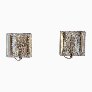 Lampade da parete in vetro e ottone di Vitrika per Kalmar, anni '70, set di 2